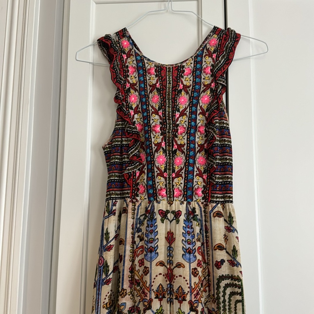 Anthropologie Pink and Blue Floral Maxi Dress